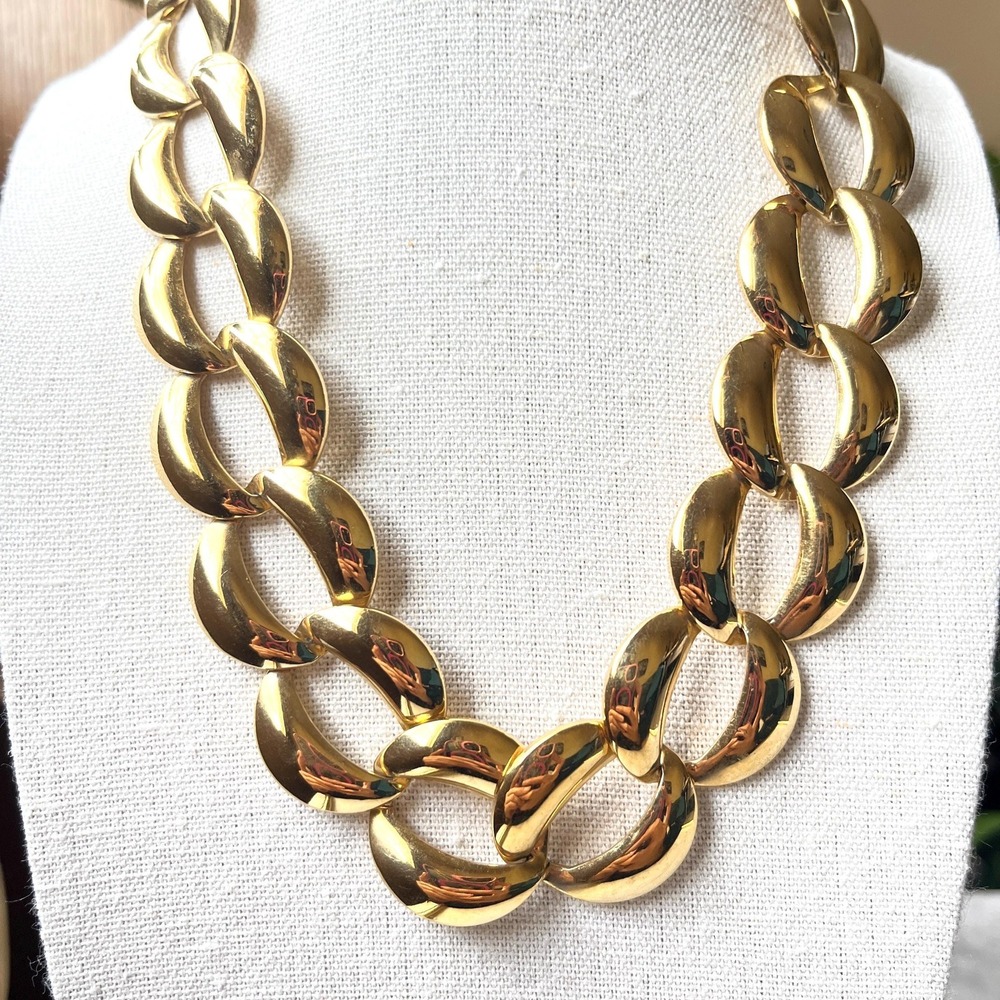 Vintage Chunky Gold Tone Open Link Chain Costume Jewelry Necklace 14"‎